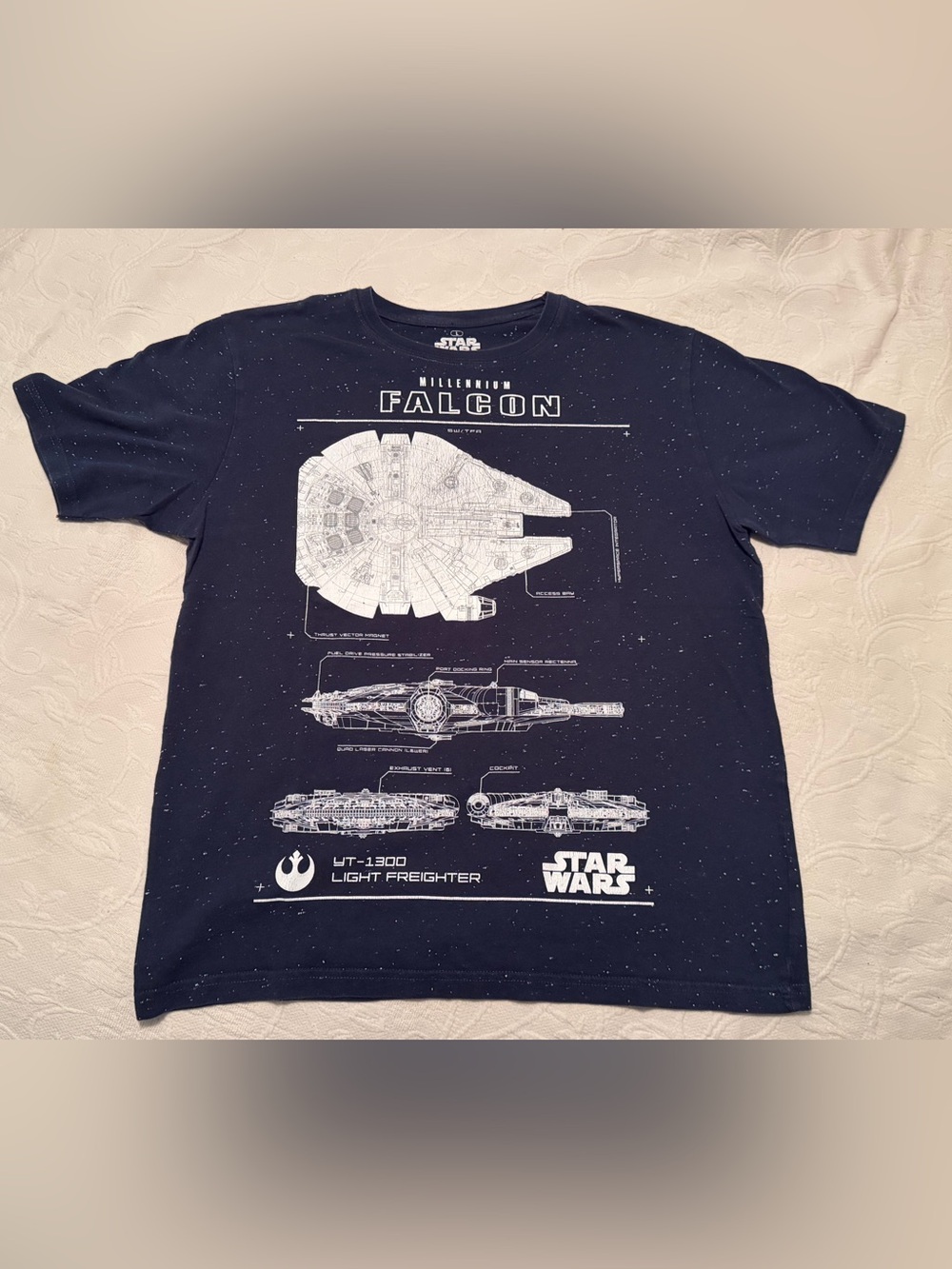 Vintage Disneyland Paris Star Wars Millennium Falcon Blueprint T-Shirt Size L